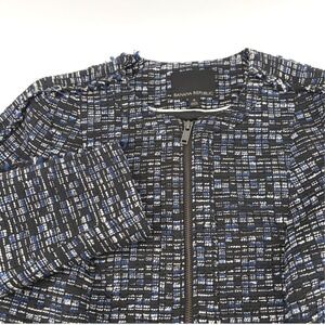 Banana Republic Tweed Jacket Womens Size‎ 4 Black Blue Fringe Trim Career
